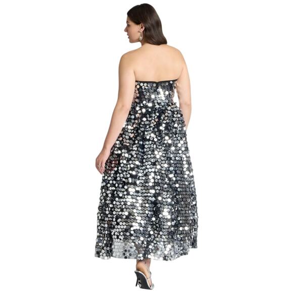 NWT ELOUII Silver Paillette Strapless Dress With Full Skirt $219 Size 18 - Picture 4 of 11